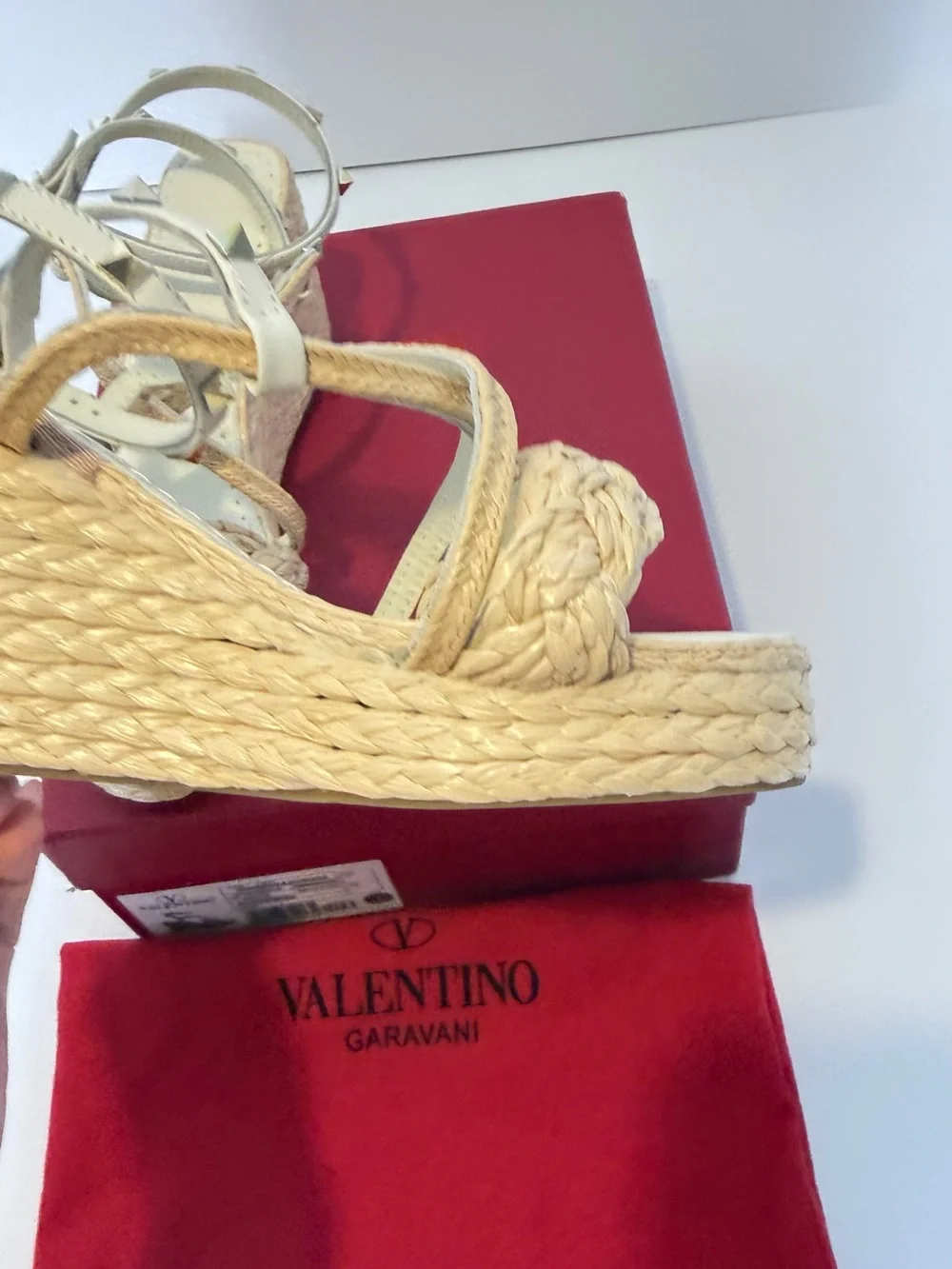 *Inspired Shoe*Cream Braided Espadrille Wedge Sandals with Ankle Straps